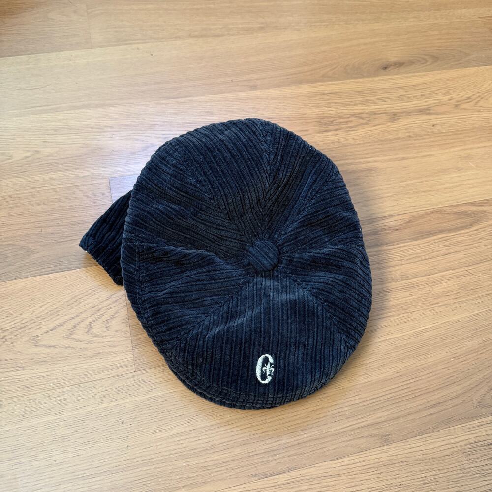 Vintage 70's Conte of Florence Black Cord Corduroy Berreta Cap Hat W/ Flaps VTG